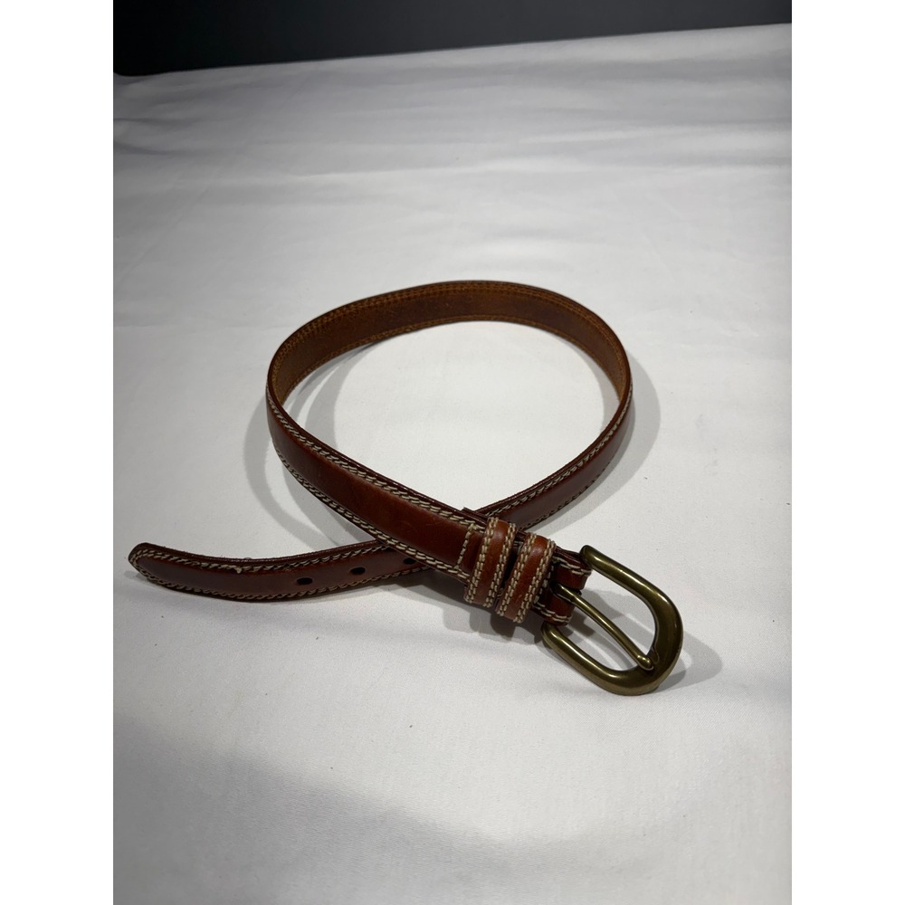 Vintage Gap Brown Genuine Leather Belt Contrast Stitch Brass Buckle Size 30